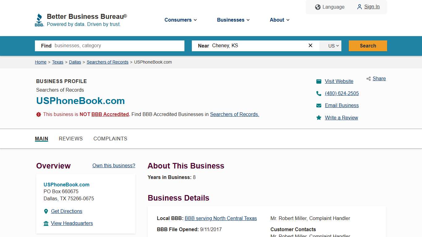 USPhoneBook.com | BBB Business Profile | Better Business Bureau