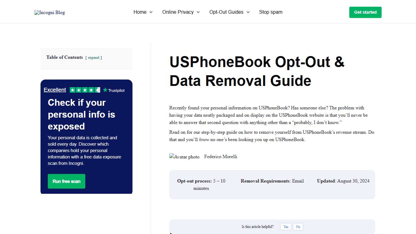 USPhoneBook Opt-Out & Data Removal Guide [2026] | Incogni